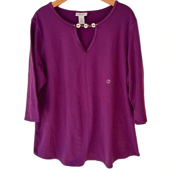 Avenue Tops - Avenue Top 18/20‎ Purple Keyhole Beaded 3/4 Sleeve Stretch Knit